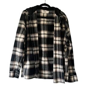 Hollister Black Plaid Flannel Shirt Hoodie Womens Size Large